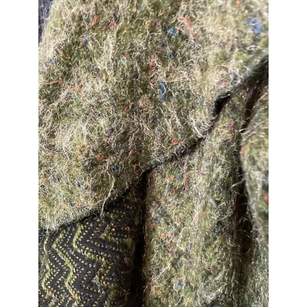 Ian Mosh Faux Mohair Sweater Ruffle Bohemian Festival Long Coat M/L Green Fairy
